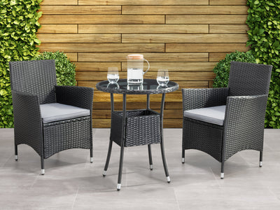 black and grey Patio Bistro Set, 3pc Parksville Collection lifestyle scene by CorLiving#color_black-and-grey