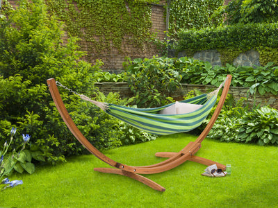 blue and green Hammock with Wood Stand Warm Sun Collection lifestyle scene by CorLiving#color_blue-and-green