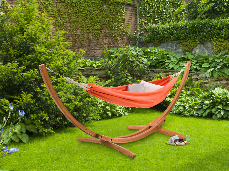 orange Hammock with Wood Stand Warm Sun Collection lifestyle scene by CorLiving