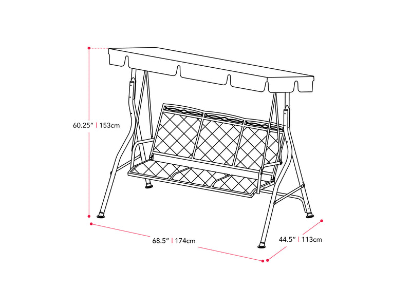 grey Patio Swing With Canopy Veda Collection measurements diagram by CorLiving