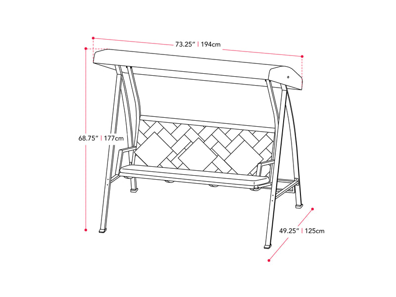 grey Patio Swing With Canopy Flora Collection measurements diagram by CorLiving