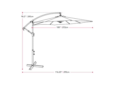 warm white cantilever patio umbrella, tilting Persist Collection measurements diagram CorLiving#color_warm-white