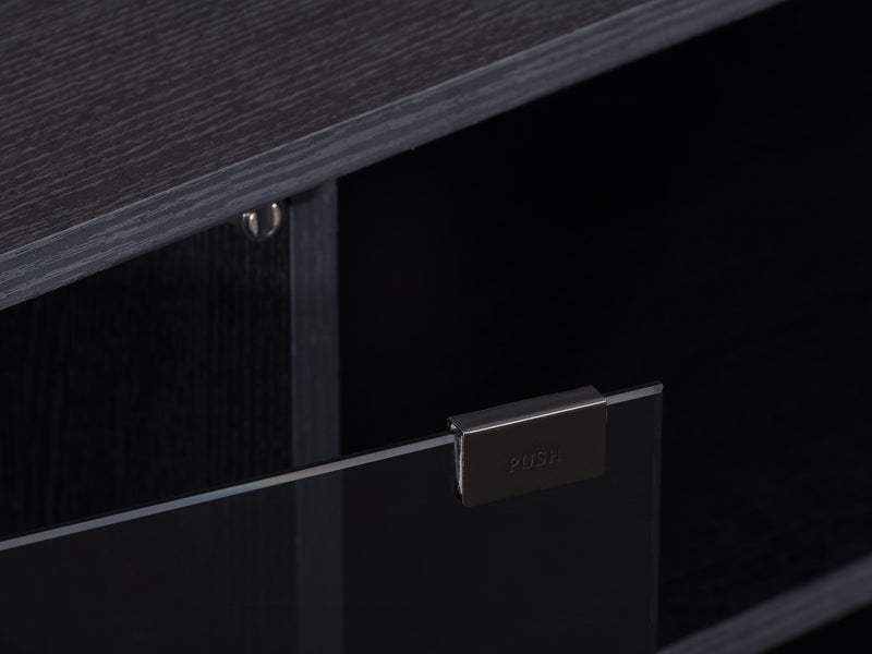 black TV Stand with Glass Doors for TVs up to 85" Fiji Collection detail image by CorLiving