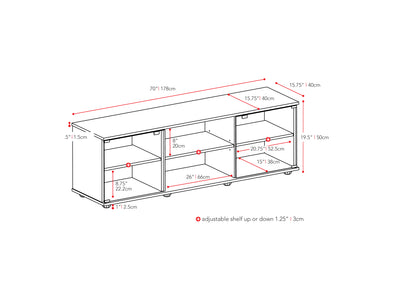 black TV Stand with Glass Doors for TVs up to 85" Fiji Collection measurements diagram by CorLiving#color_black