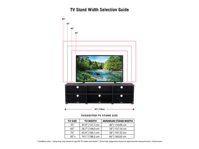 black TV Stand with Glass Doors for TVs up to 85" Fiji Collection infographic by CorLiving#color_black