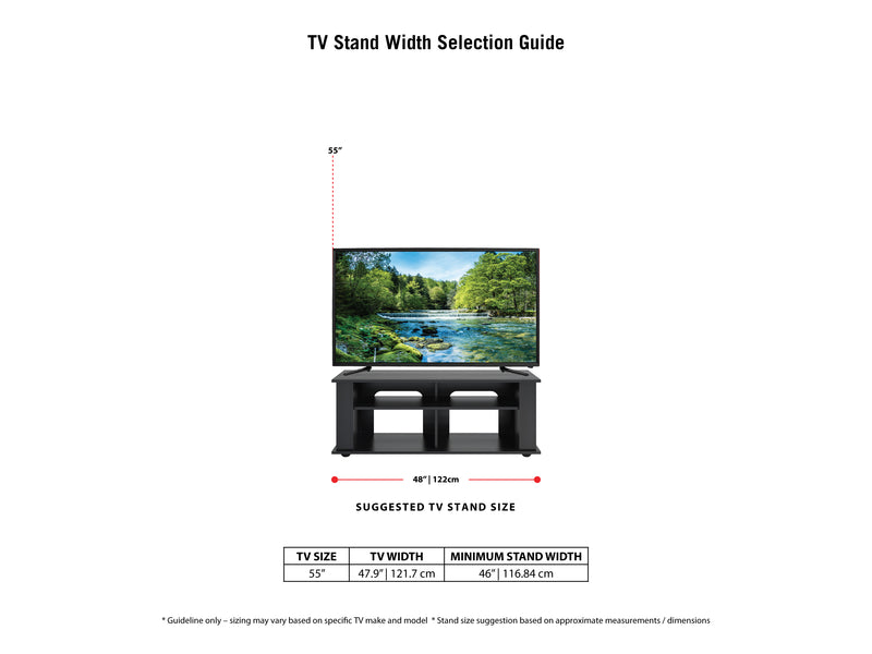 black Wood TV Stand for TVs up to 55" Bakersfield Collection infographic Living