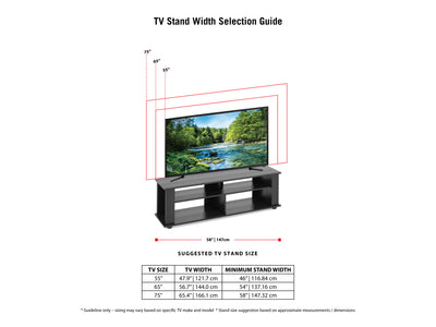 black Wood TV Stand for TVs up to 75" Bakersfield Collection infographic by CorLiving#color_black