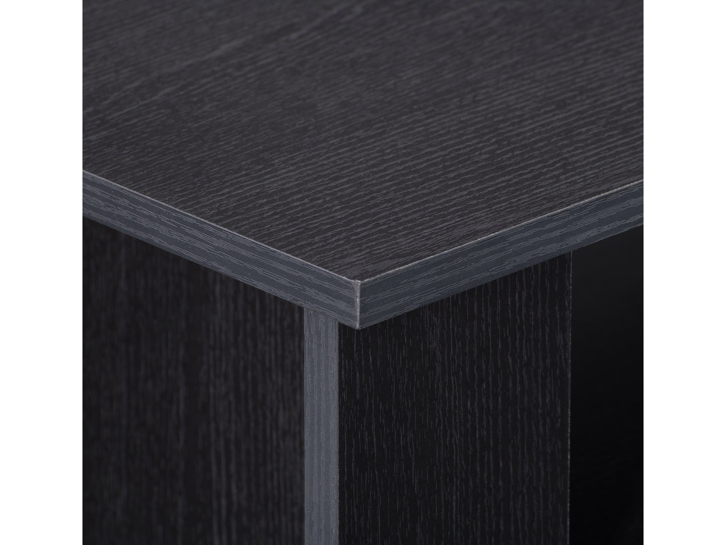 Black TV stand with sleek design, storage shelves, and cabinets, suitable for TVs up to 85 inches. Made of wood with a glossy finish, featuring modern handles and a sturdy base.