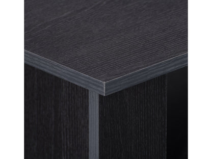 Black TV stand with sleek design, storage shelves, and cabinets, suitable for TVs up to 85 inches. Made of wood with a glossy finish, featuring modern handles and a sturdy base.