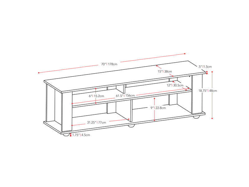 TV Stand Black for TVs up to 85" Bakersfield Collection measurements diagram by CorLiving