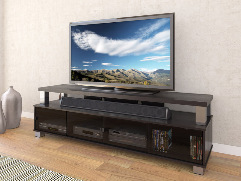 black Extra Wide TV Stand for TVs up to 95" Bromley Collection lifestyle scene by CorLiving