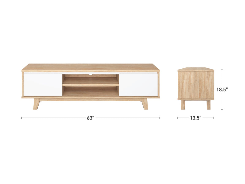 White and Brown Wood TV Stand for TVs up to 68" Fort Worth Collection measurements diagram by CorLiving