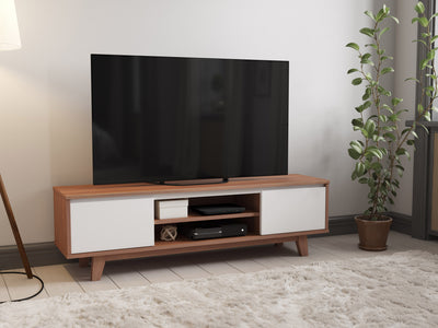 White and Dark Brown Wood TV Stand for TVs up to 68" Fort Worth Collection lifestyle image by CorLiving#color_fort-worth-white-and-dark-brown
