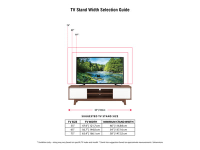 White and Dark Brown Wood TV Stand for TVs up to 68" Fort Worth Collection infographic by CorLiving#color_fort-worth-white-and-dark-brown