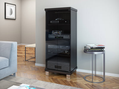 black Media Storage Cabinet Holland Collection lifestyle scene by CorLiving#color_black