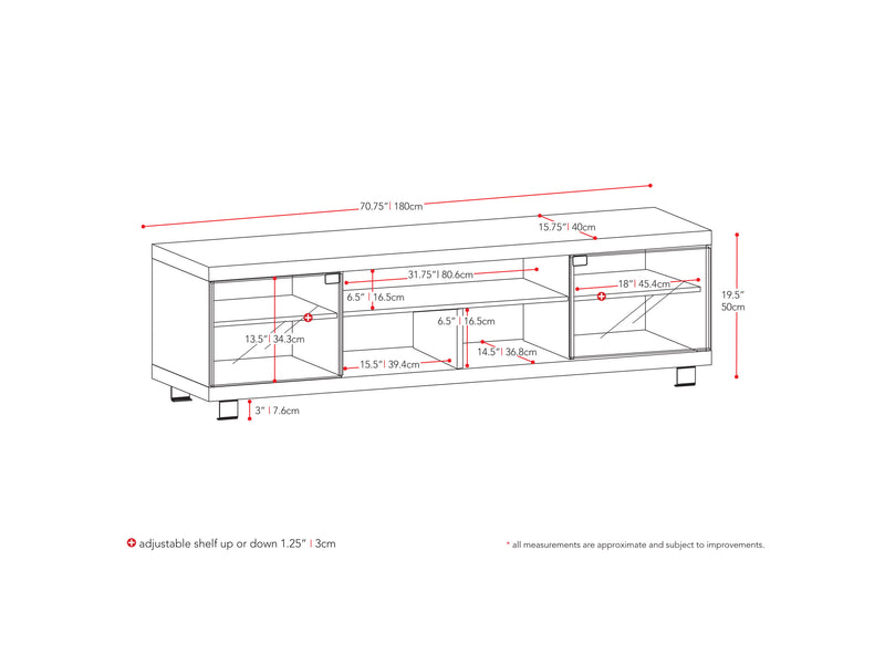 black Extra Long Black Wood TV Stand for TVs up to 85" Holland Collection measurements diagram by CorLiving
