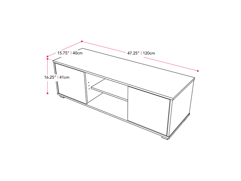 dark grey Modern TV Stand for TVs up to 55" Hollywood Collection measurements diagram by CorLiving