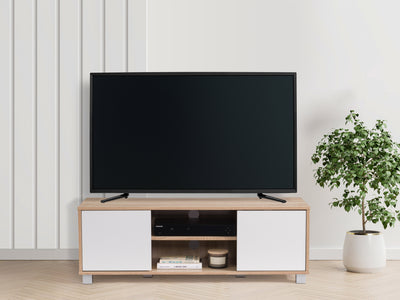 brown and white Modern TV Stand for TVs up to 55" Hollywood Collection lifestyle scene by CorLiving#color_brown-and-white