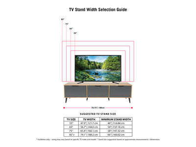 light wood and grey TV Bench with Cabinet Storage, TVs up to 85" Cole Collection infographic by CorLiving#color_cole-light-wood-and-grey