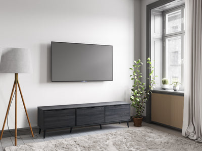 dark grey TV Bench with Cabinet Storage, TVs up to 85" Cole Collection lifestyle scene by CorLiving#color_cole-dark-grey