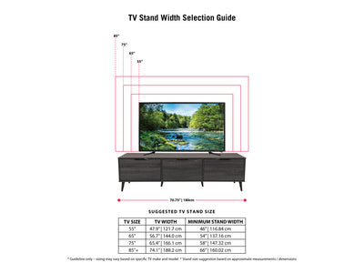 dark grey TV Bench with Cabinet Storage, TVs up to 85" Cole Collection infographic by CorLiving#color_cole-dark-grey