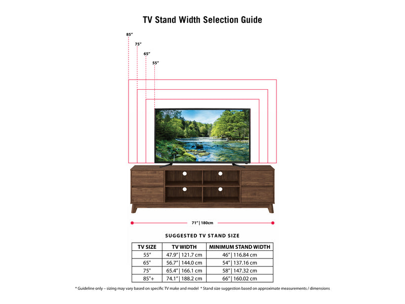 brown Modern TV Stand for TVs up to 85" Hollywood Collection infographic by CorLiving