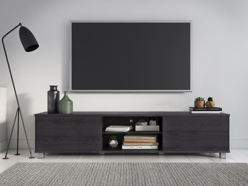 dark grey Modern TV Stand for TVs up to 85" Hollywood Collection lifestyle scene by CorLiving