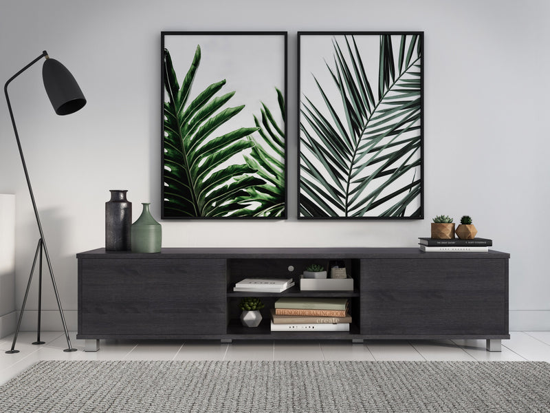 dark grey Modern TV Stand for TVs up to 85" Hollywood Collection lifestyle scene by CorLiving