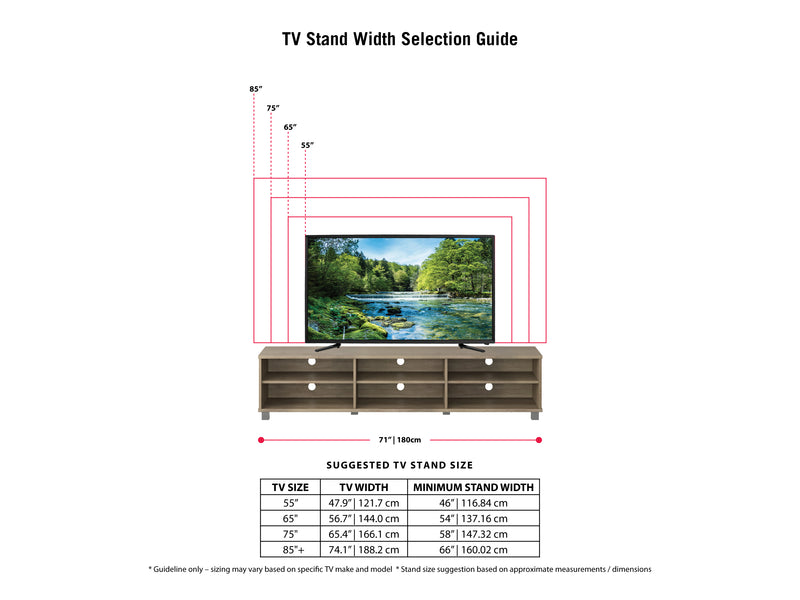 brown Modern TV Stand for TVs up to 85" Hollywood Collection infographic by CorLiving