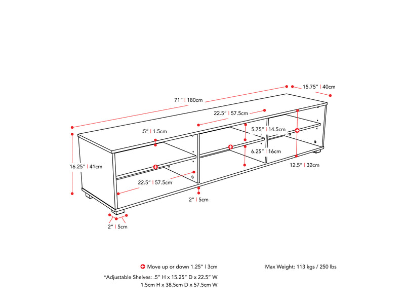white Modern TV Stand for TVs up to 85" Hollywood Collection measurements diagram by CorLiving