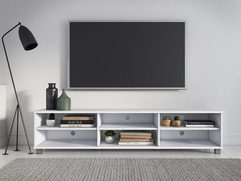 white Modern TV Stand for TVs up to 85" Hollywood Collection lifestyle scene by CorLiving