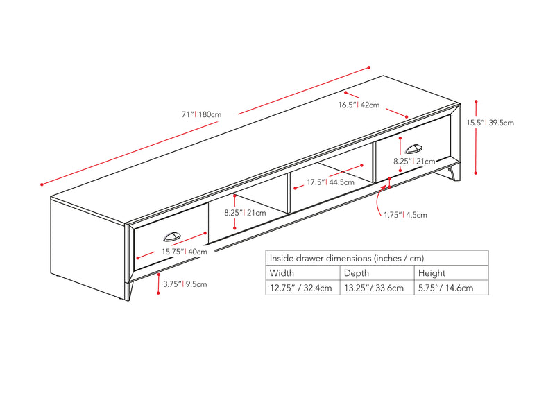 black TV Stand for TVs up to 85" Lakewood Collection measurements diagram by CorLiving