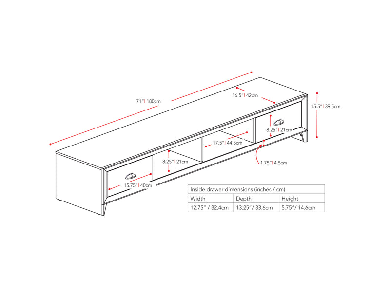 brown TV Stand for TVs up to 85" Lakewood Collection measurements diagram by CorLiving