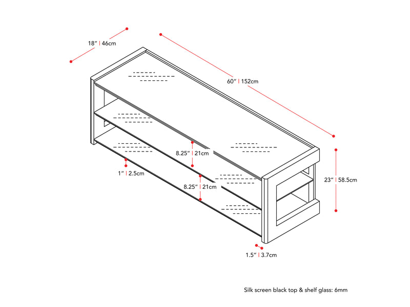 espresso Wood TV Stand for TVs up to 75" Milan Collection measurements diagram by CorLiving