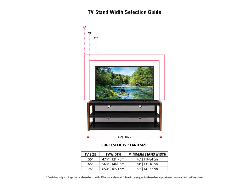 espresso Wood TV Stand for TVs up to 75" Milan Collection infographic by CorLiving