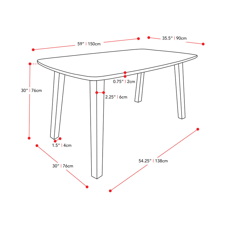 hazelnut Mid Century Modern Dining Table Tiffany Collection measurements diagram by CorLiving