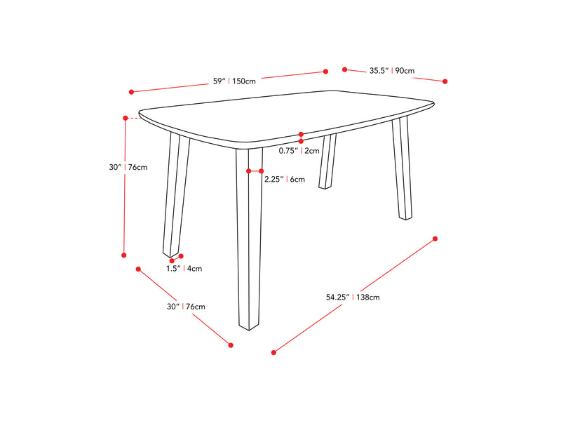 dark grey and hazelnut Mid Century Modern Dining Set 7pc Tiffany Collection measurements diagram by CorLiving