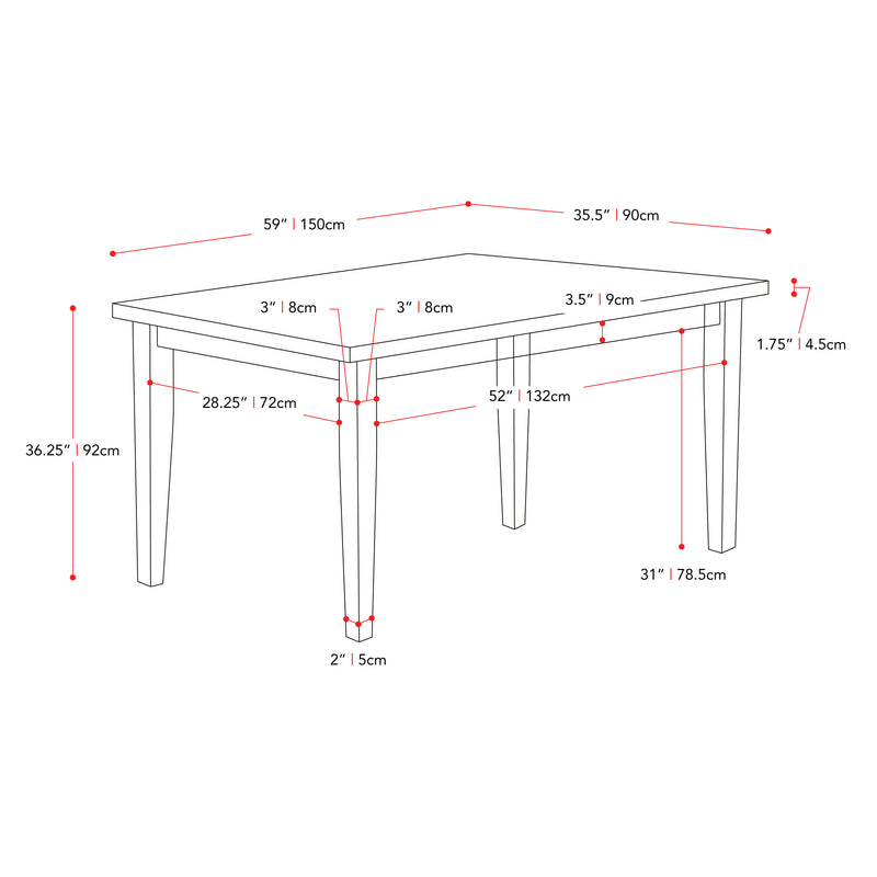 Grey Wood Dining Table, Counter Height New York Collection measurements diagram by CorLiving