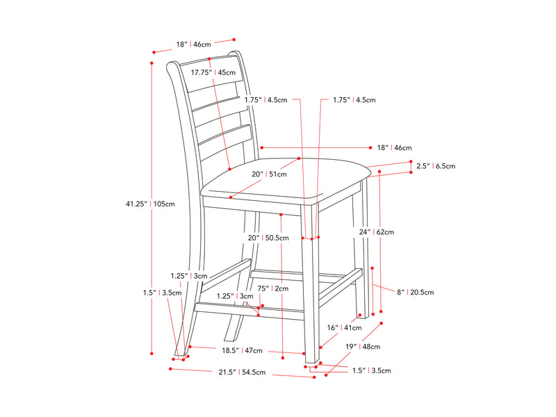 washed grey and black 5 Piece Counter Height Dining Set New York Collection measurements diagram by CorLiving