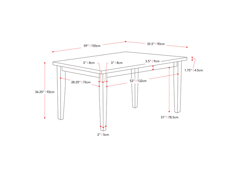 washed grey and black 5 Piece Counter Height Dining Set New York Collection measurements diagram by CorLiving