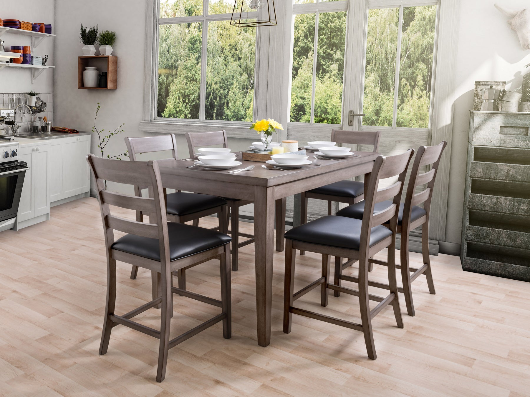 7 piece counter sales height dining set grey