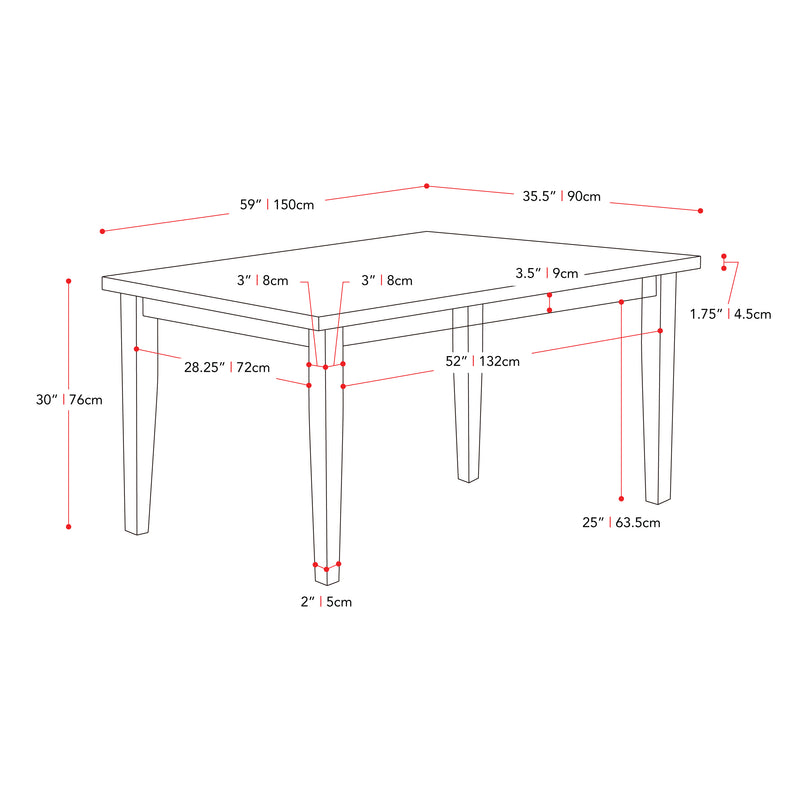 washed grey Wooden Dining Table New York Collection measurements diagram by CorLiving