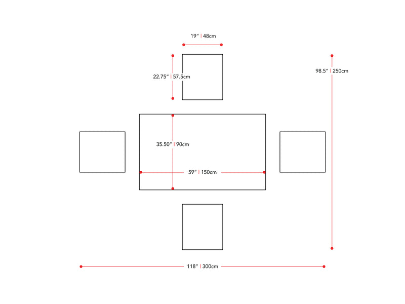 washed grey and black 5 Piece Wooden Dining Set New York Collection measurements diagram by CorLiving