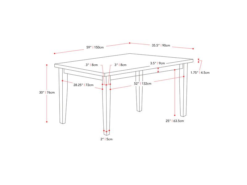 washed grey and black 5 Piece Wooden Dining Set New York Collection measurements diagram by CorLiving