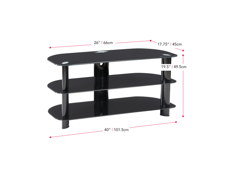 black Glass TV Stand for TVs up to 48" Laguna Collection measurements diagram by CorLiving