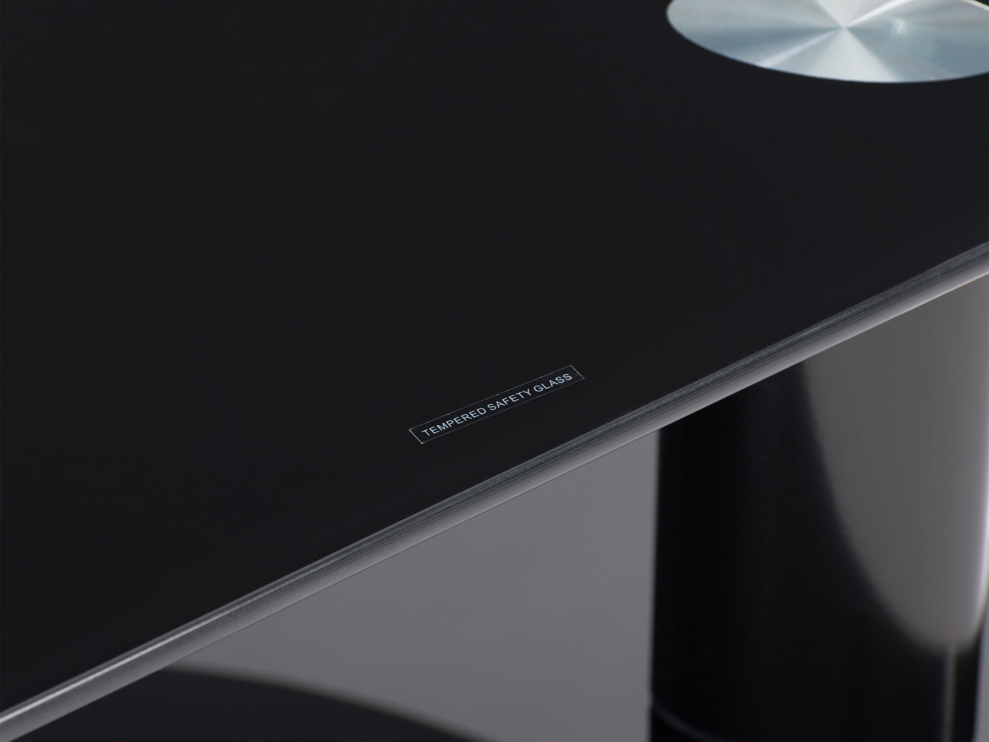 Modern TV stand with walnut finish, sleek black metal frame, and two open shelves for storage. The stand features a minimalist design with clean lines, perfect for contemporary living rooms.