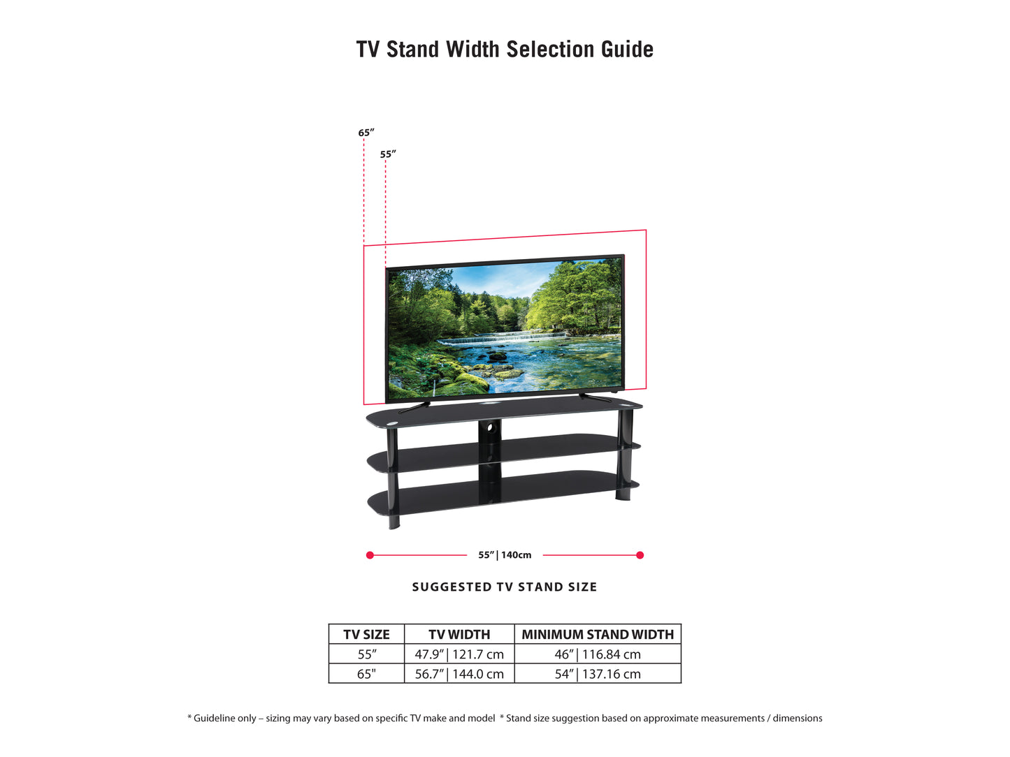 Black glass TV stand with sleek chrome legs, fits TVs up to 65 inches, features three tempered glass shelves for ample storage, modern minimalist design, perfect for contemporary living rooms.