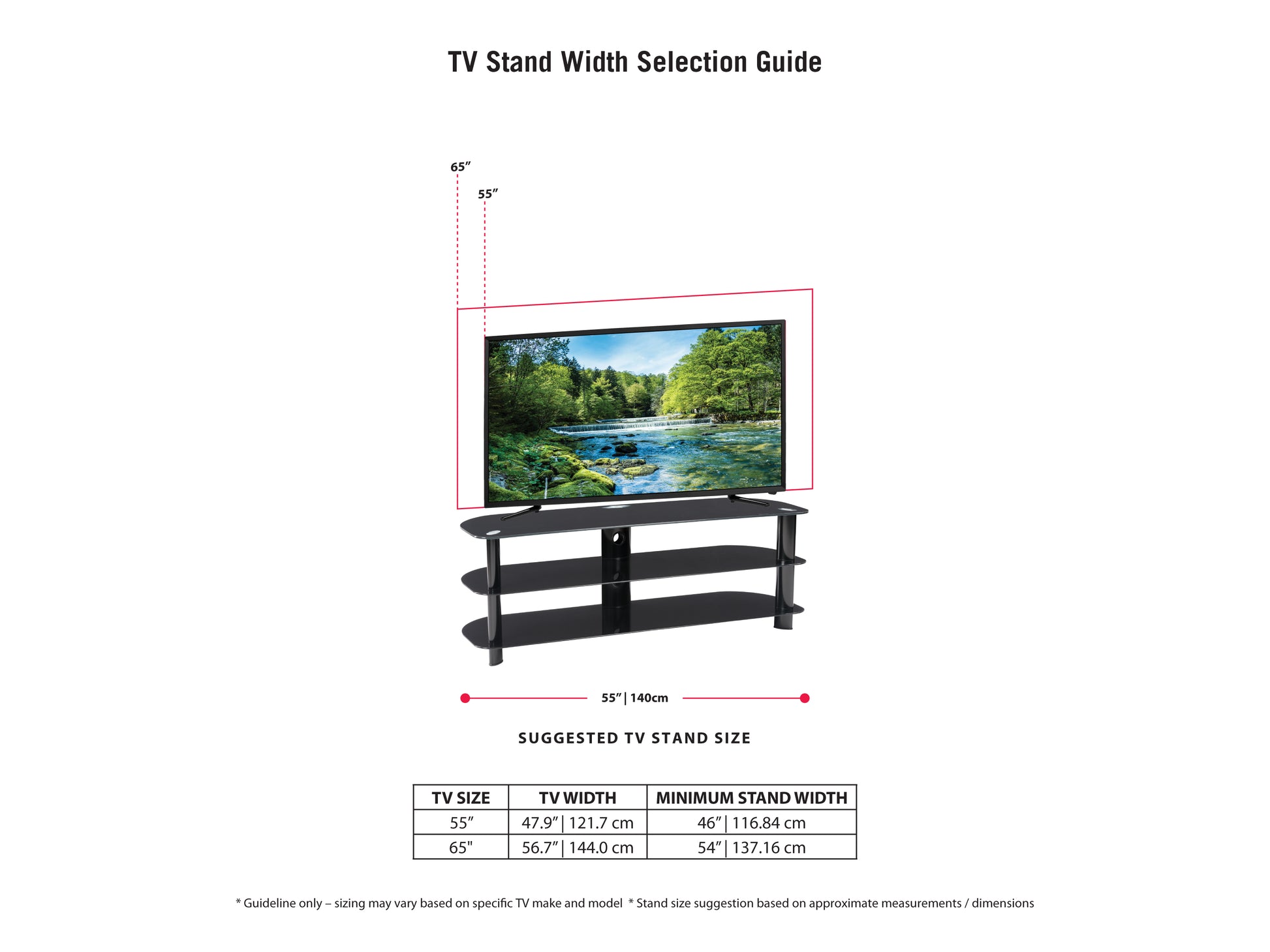 Black glass TV stand with sleek chrome legs, fits TVs up to 65 inches, features three tempered glass shelves for ample storage, modern minimalist design, perfect for contemporary living rooms.