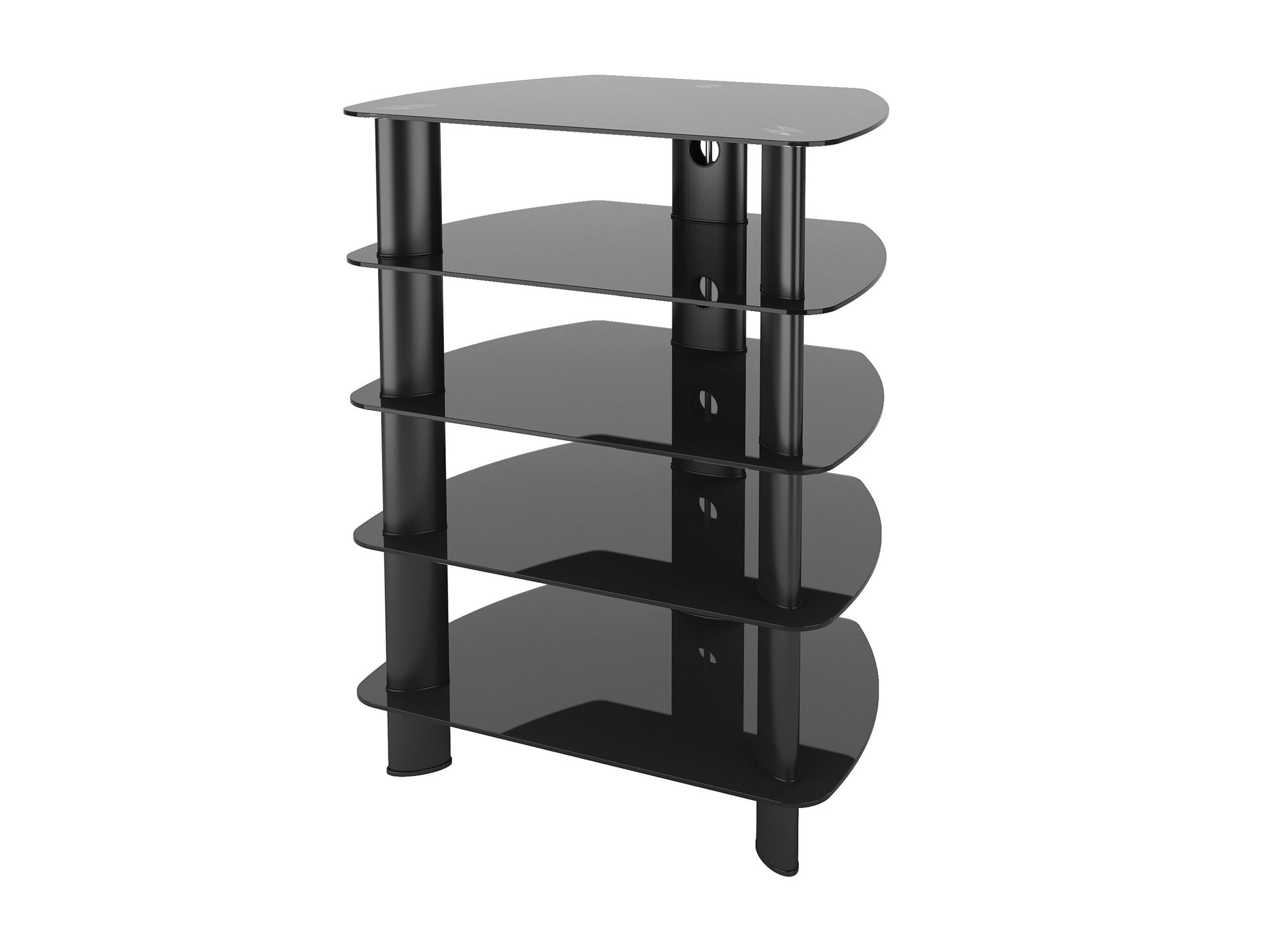 Modern media cabinet with walnut finish, sleek black metal legs, and dual sliding doors. Features ample storage space with adjustable shelves, perfect for organizing electronics and media accessories.
