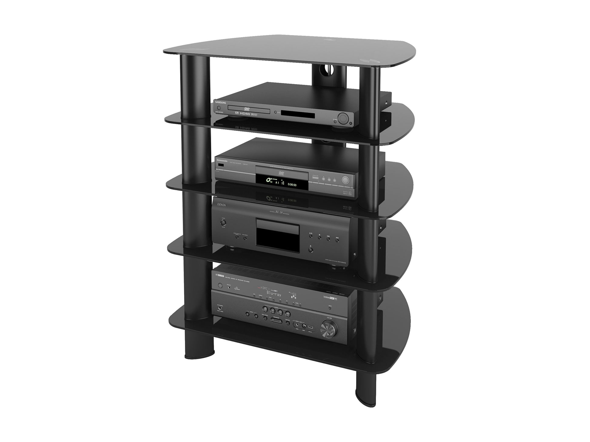 Modern media cabinet with walnut finish, sleek black metal legs, and sliding doors featuring a geometric pattern. Ideal for stylish living rooms, offering ample storage for electronics and accessories.